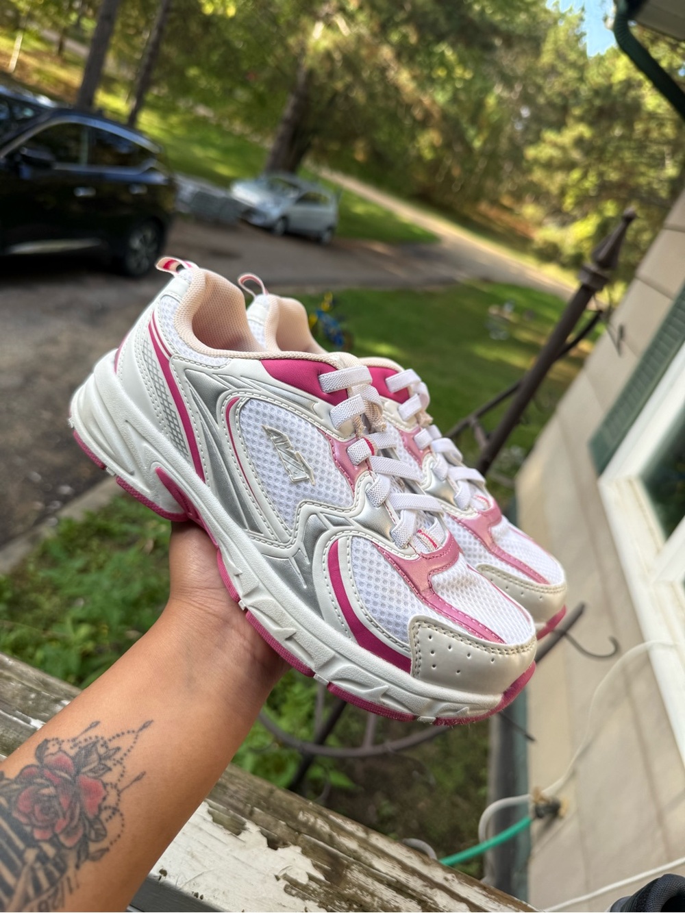 Avia White and Pink Kids' Athletic Sneakers